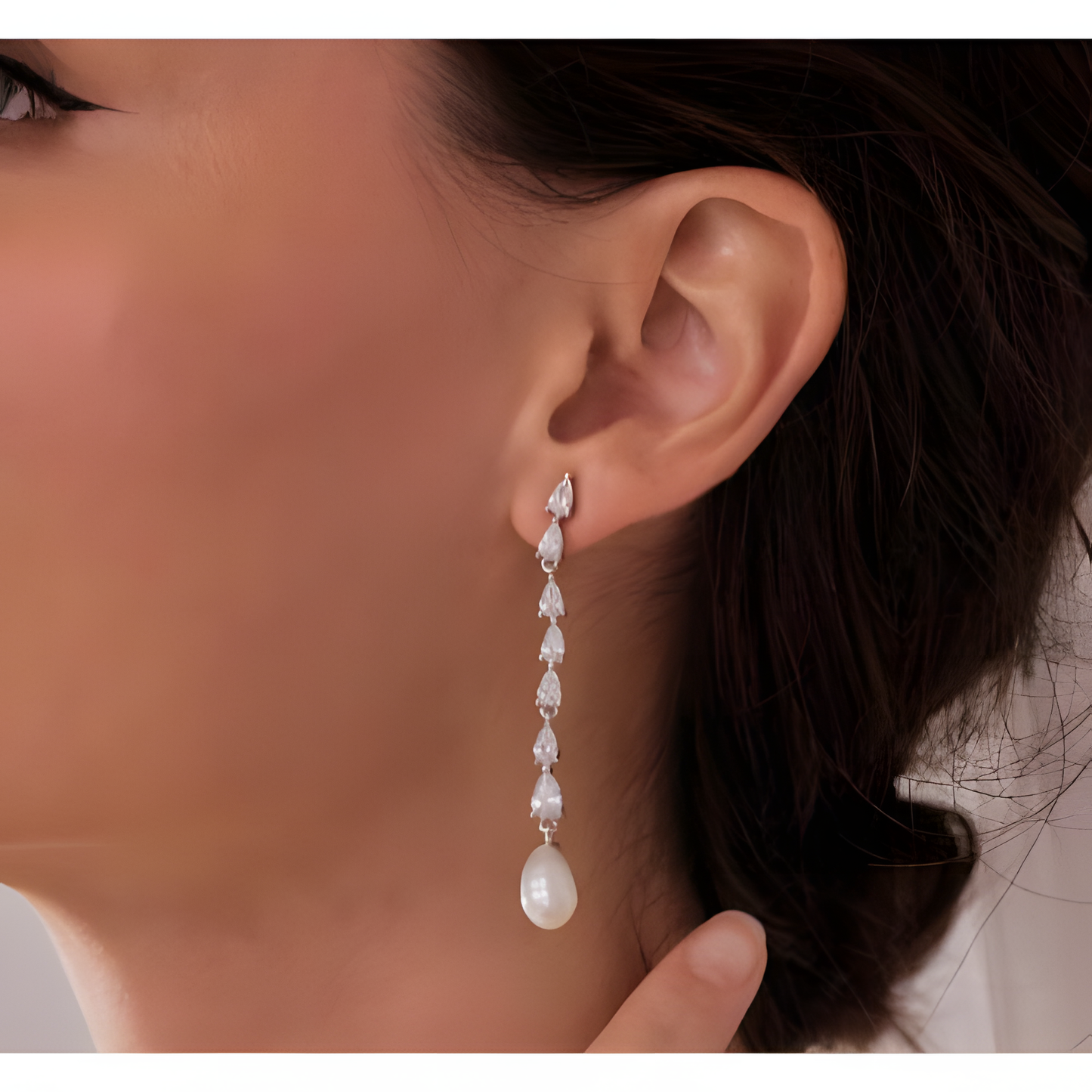Glowing Opulence Long Zircon Pearl Earrings