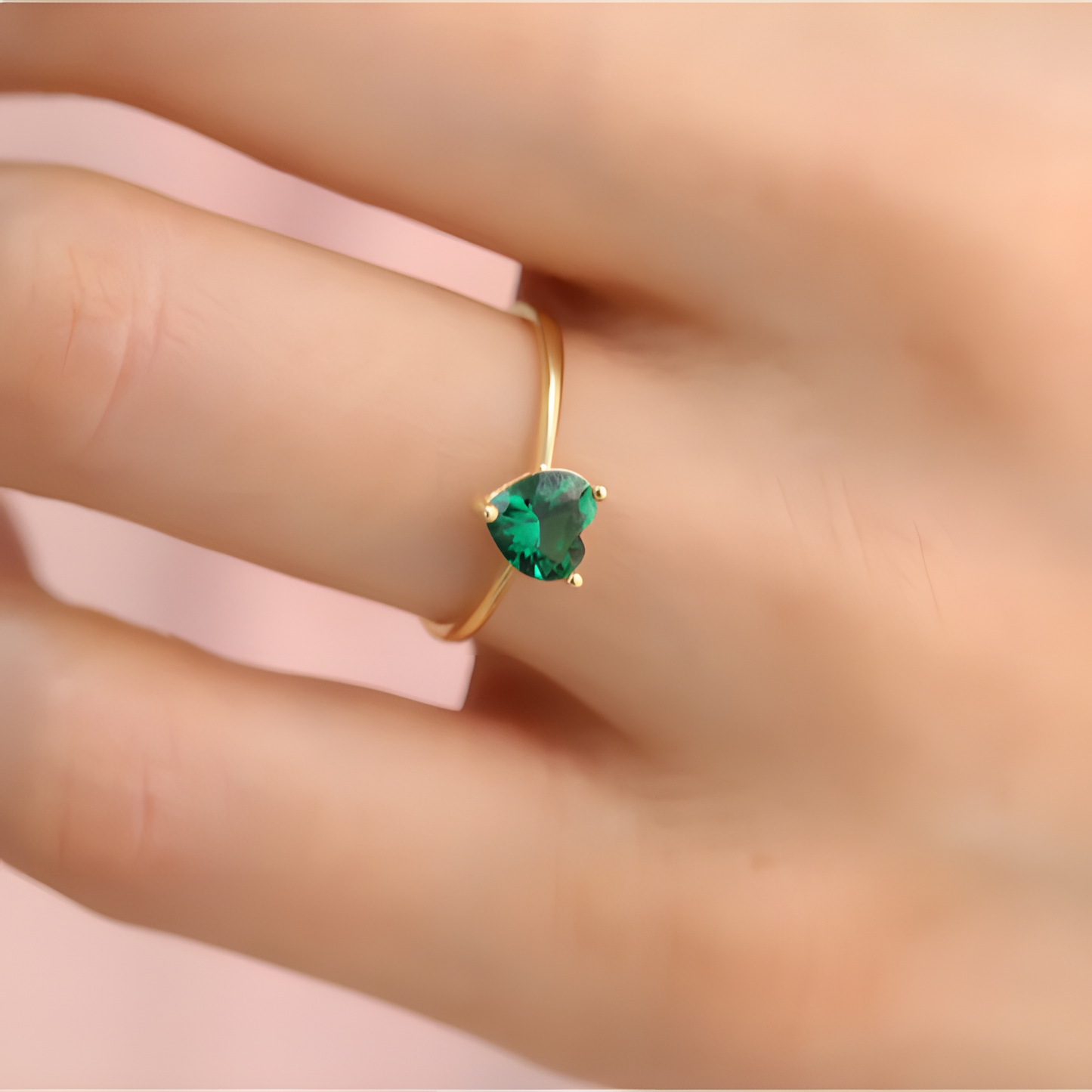 Emerald Heart Dainty Golden RIng