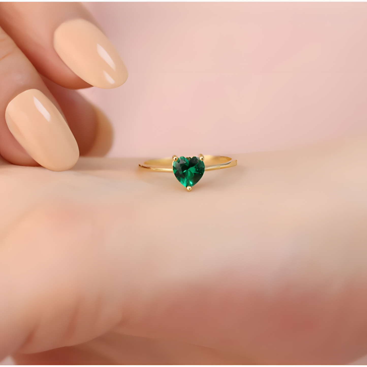 Emerald Heart Dainty Golden RIng