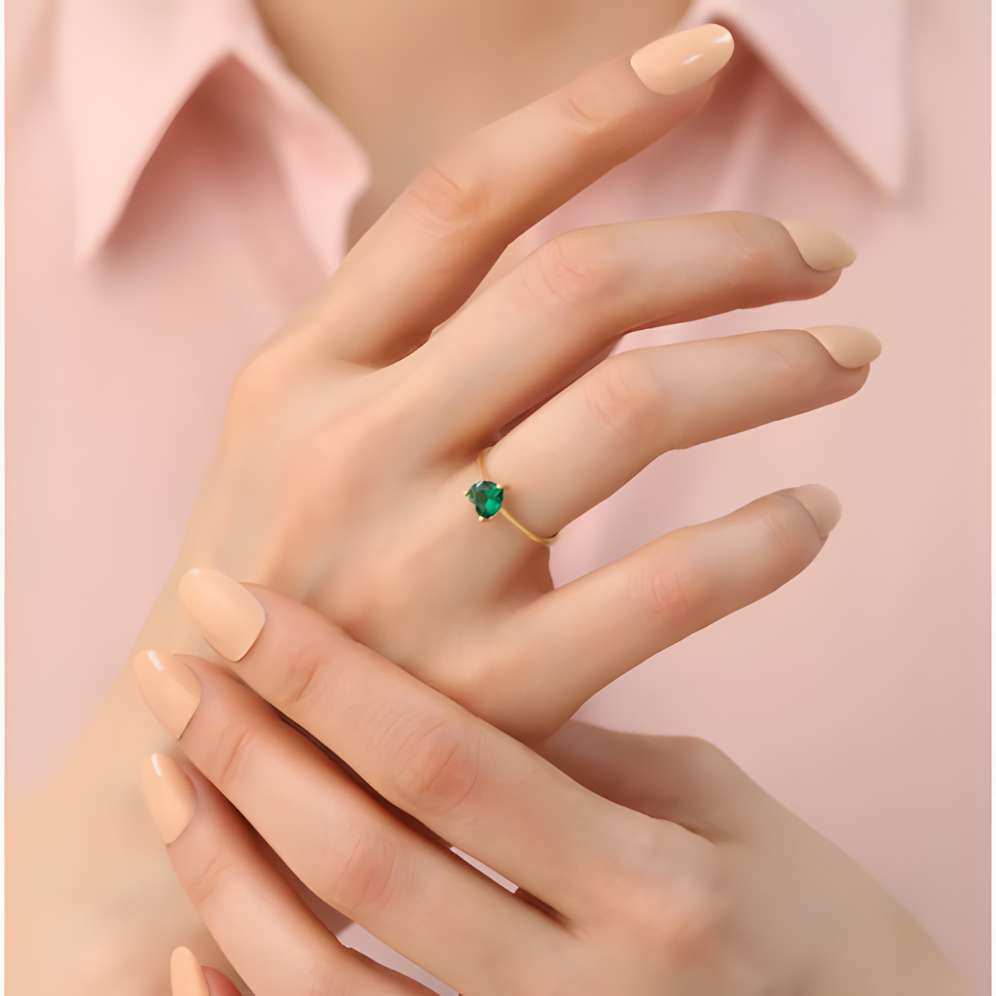 Emerald Heart Dainty Golden RIng