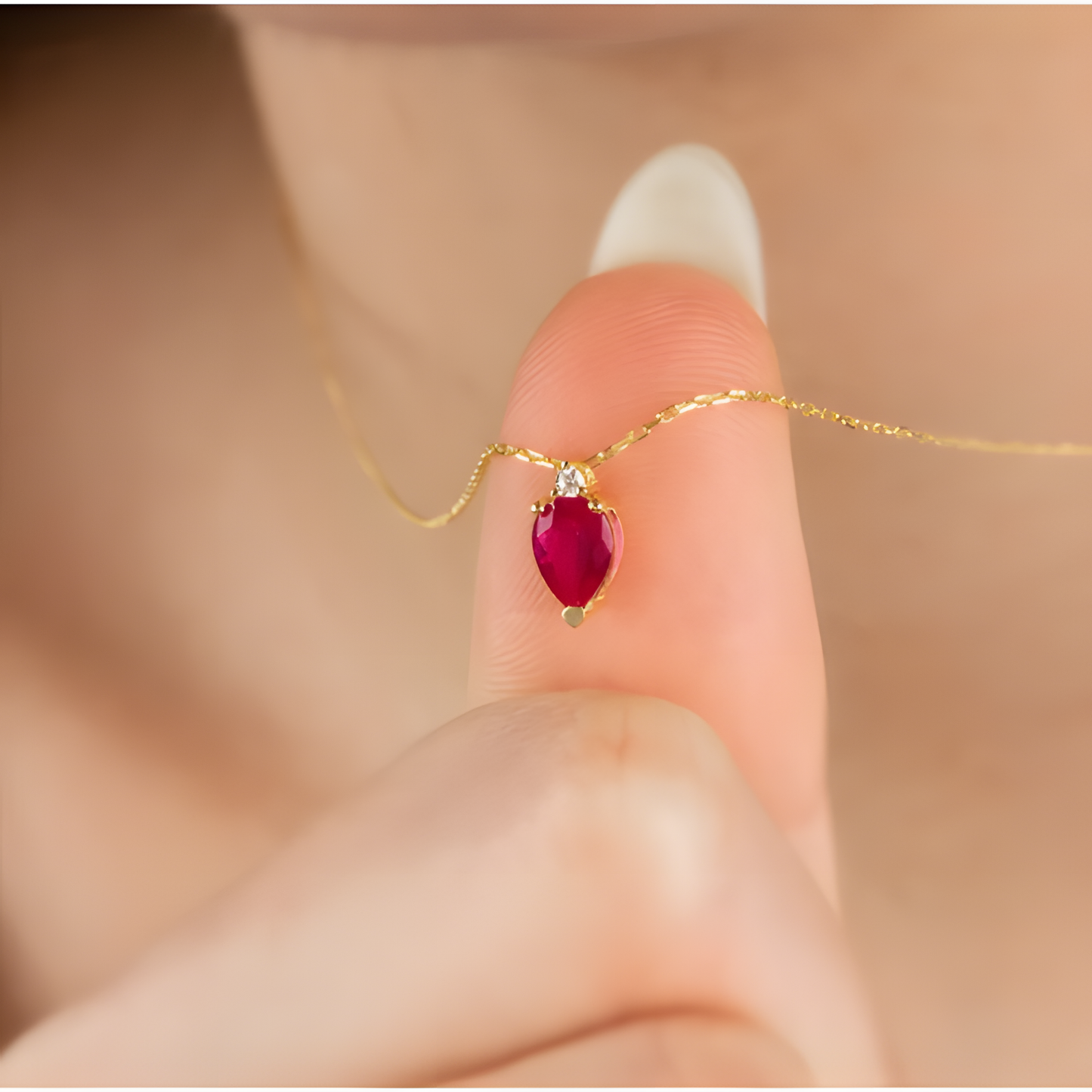 Radiant Ruby Dainty Golden Necklace
