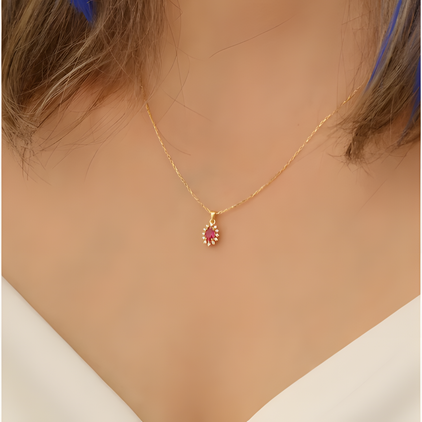 Radiant Ruby Dainty Golden Necklace