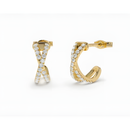 Criss-Cross Sterling Silver Hoop Gold Earrings