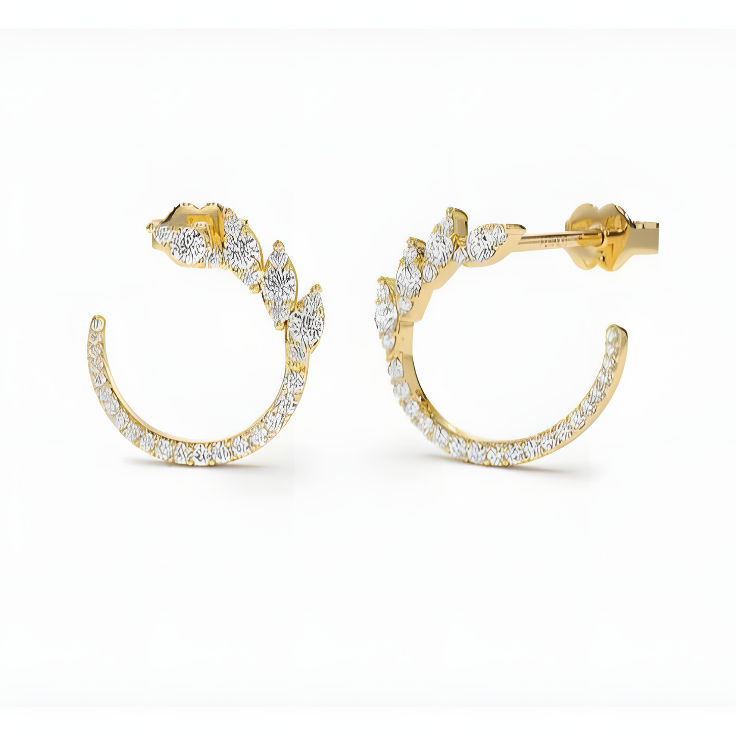 Dazzling Leaf Embrace Sterling Silver Semi-Circle Gold Earrings