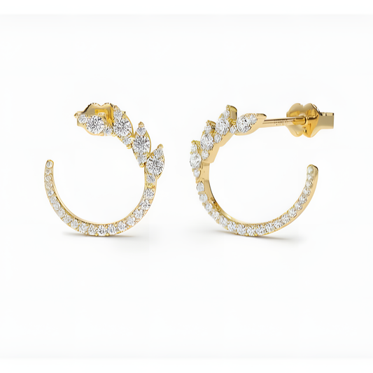 Dazzling Leaf Embrace Sterling Silver Semi-Circle Gold Earrings