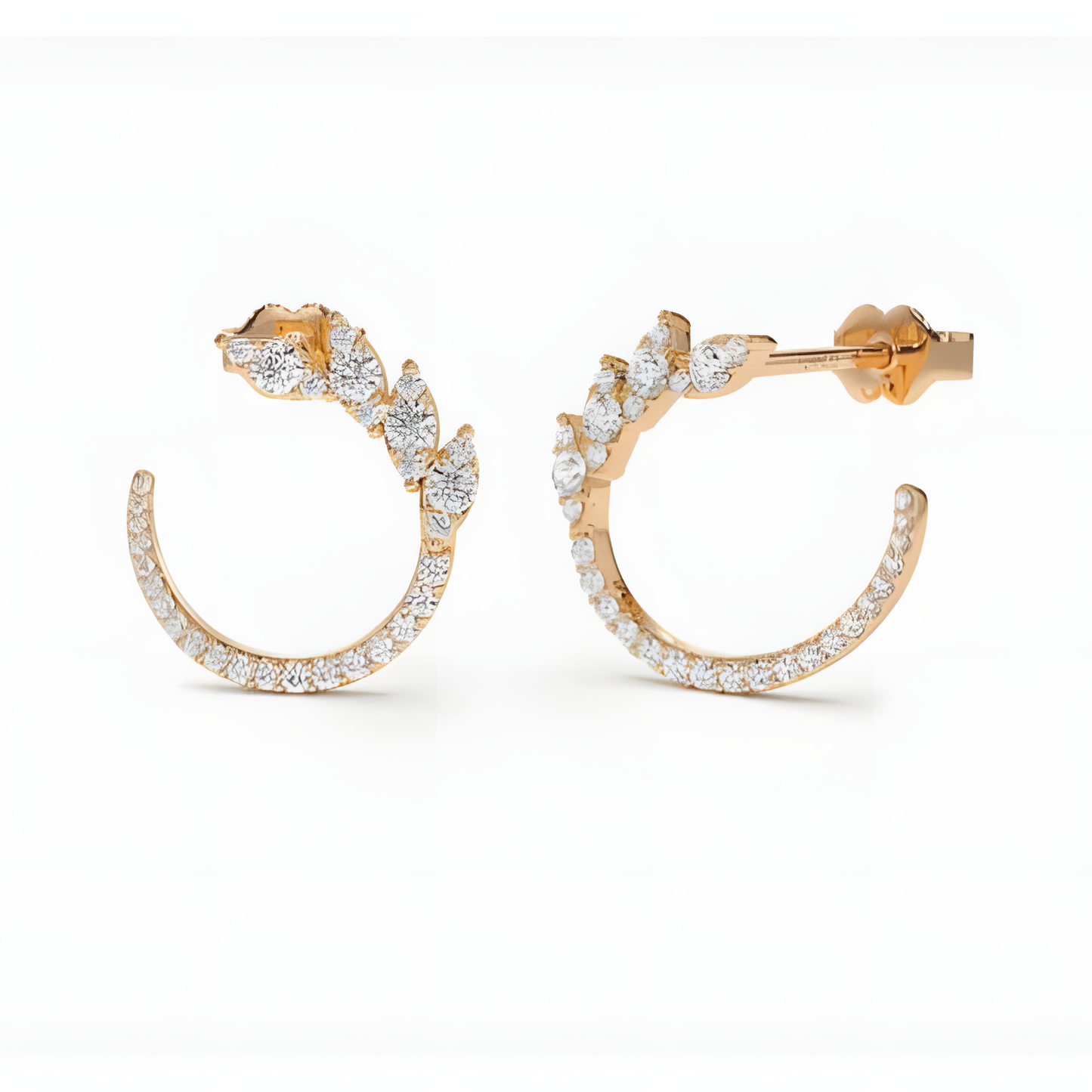 Dazzling Leaf Embrace Sterling Silver Semi-Circle Gold Earrings