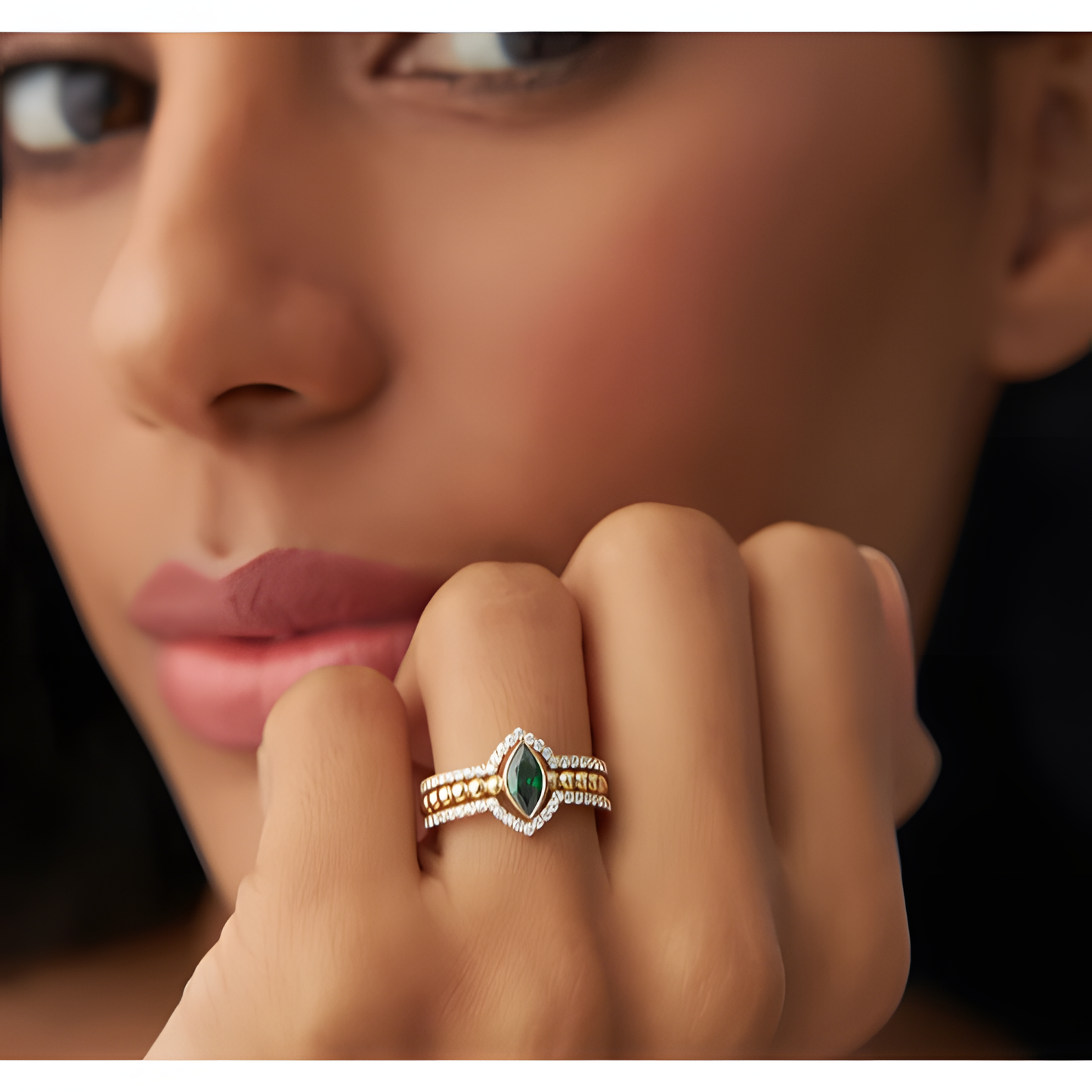 Emerald Zircon Whimsical Golden Ring