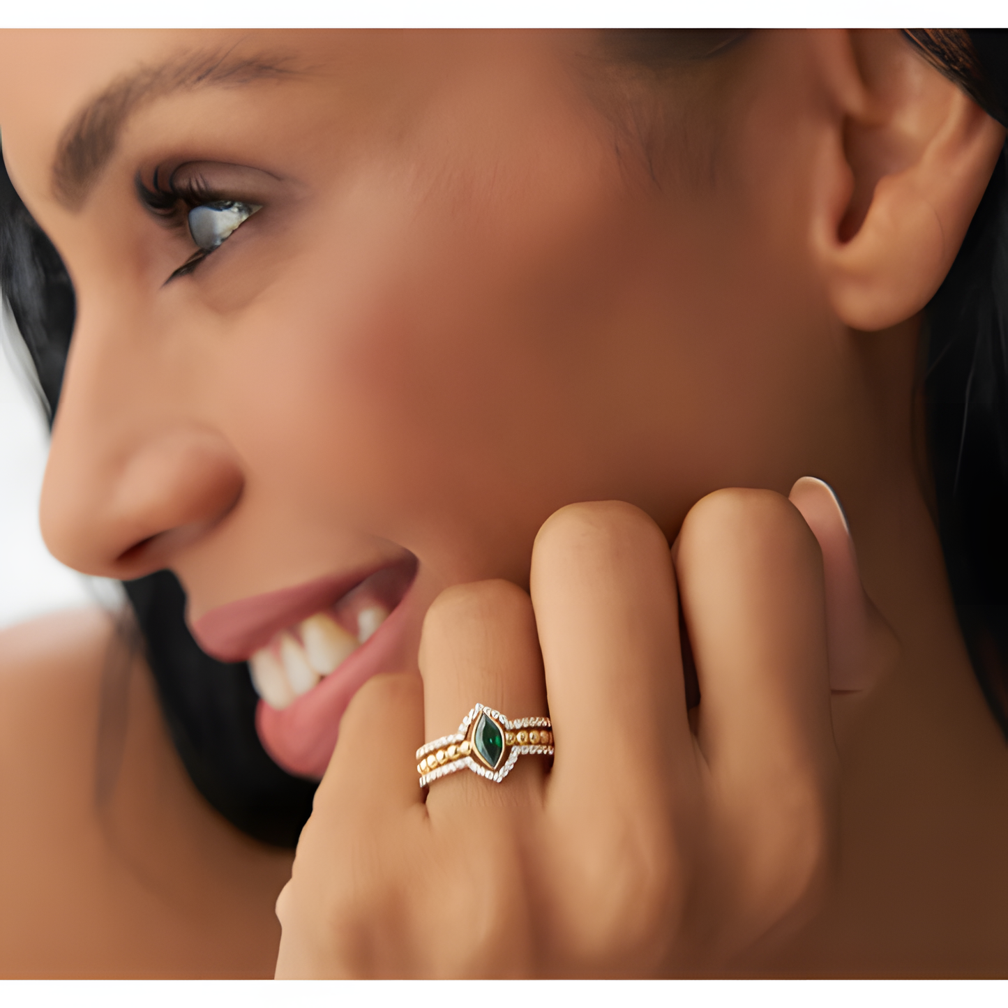 Emerald Zircon Whimsical Golden Ring