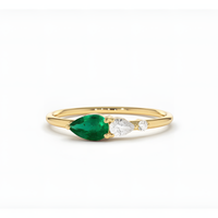 Emerald Teardrop Bejeweled Golden RIng