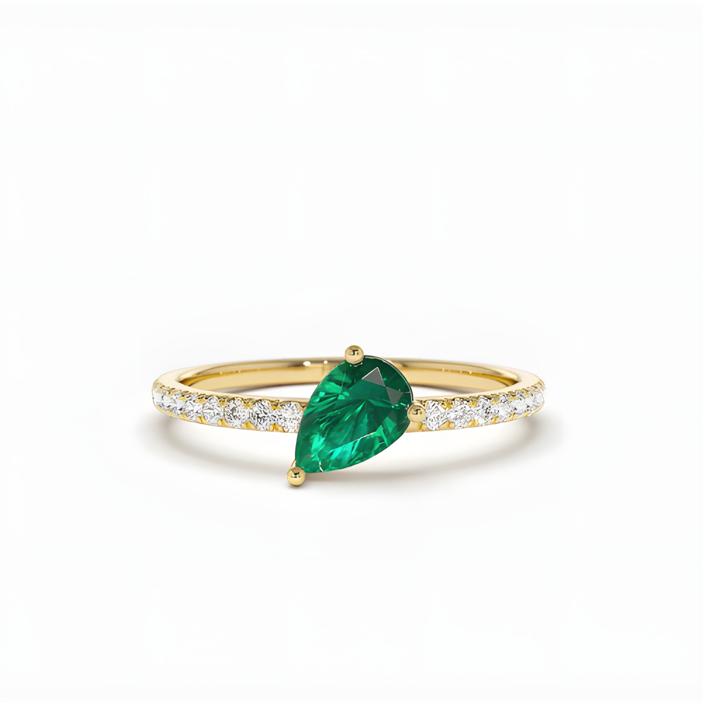 Emerald Teardrop Zircon Glittering Golden Ring