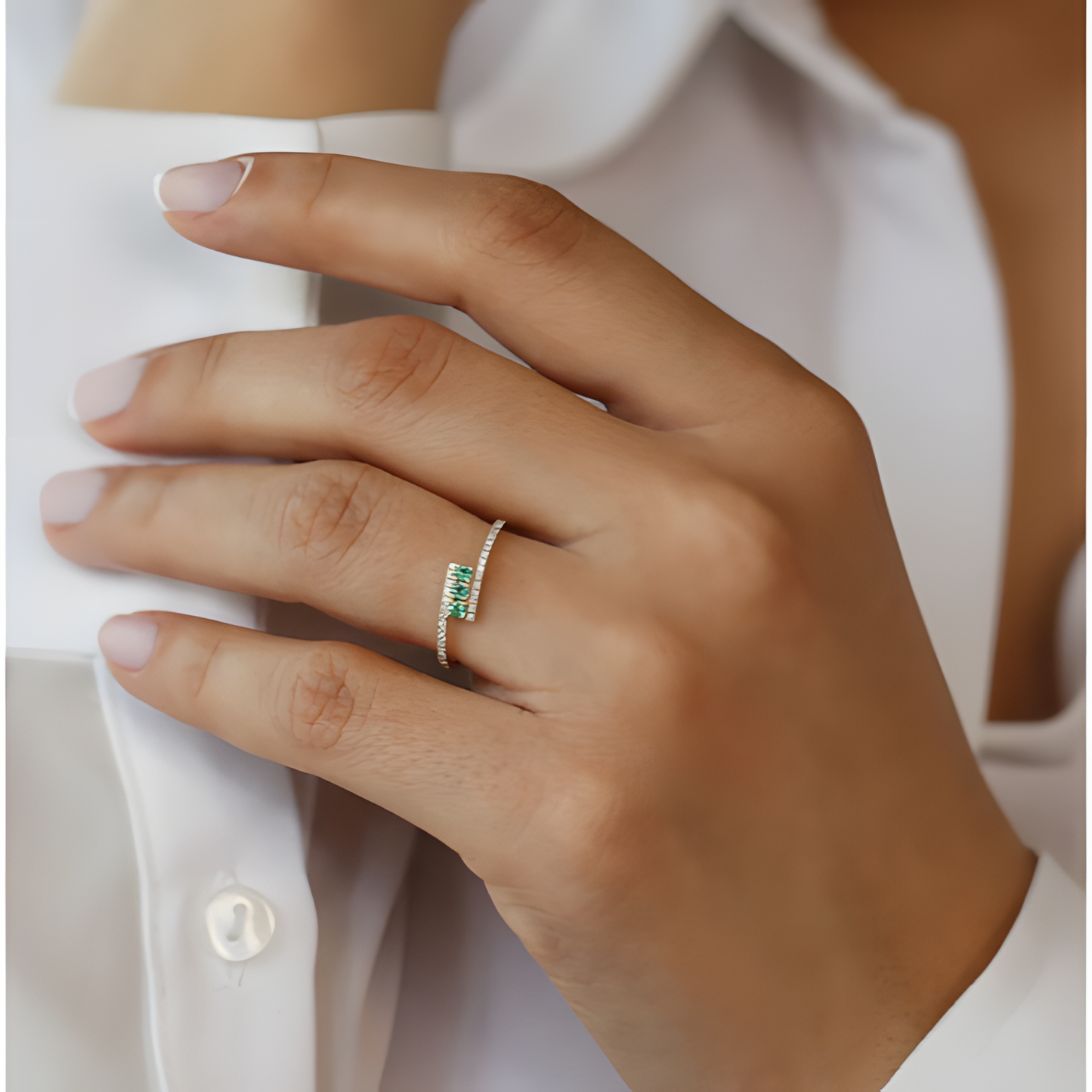 Emerald Zircon Dazzling Ring