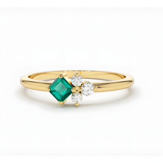 Emerald Zircon Minimal Golden Ring