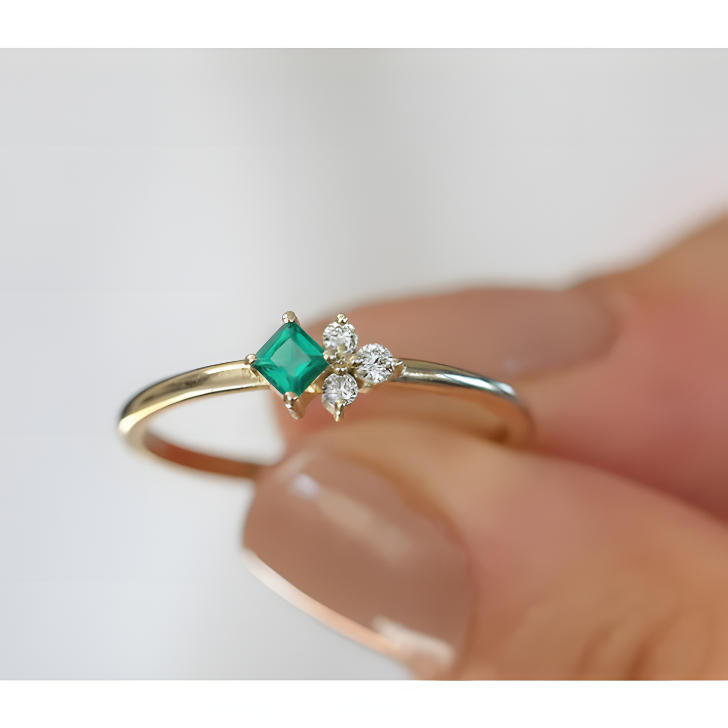 Emerald Zircon Minimal Golden Ring