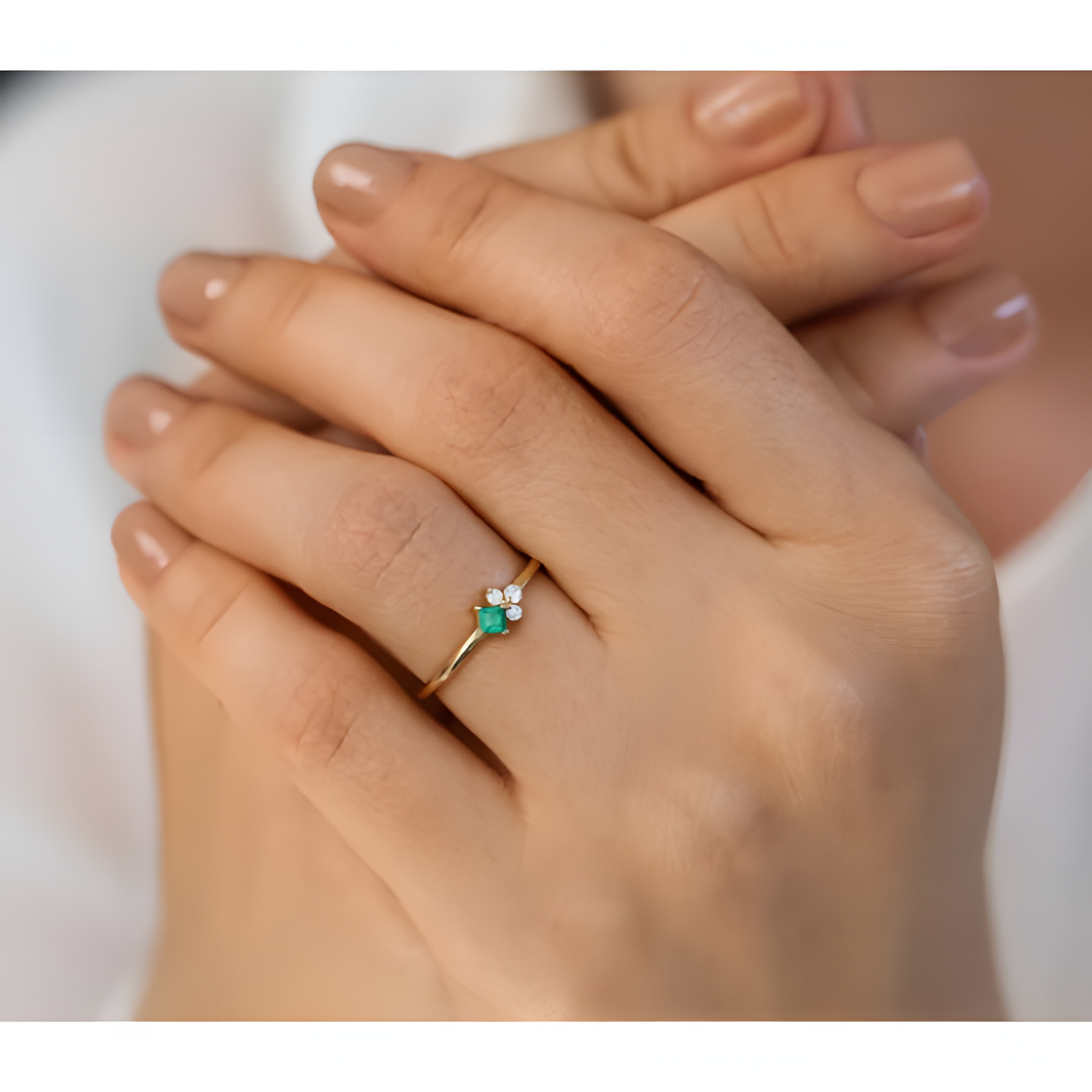 Emerald Zircon Minimal Golden Ring