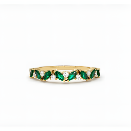 Emerald Zircon Flow of Love Golden Ring