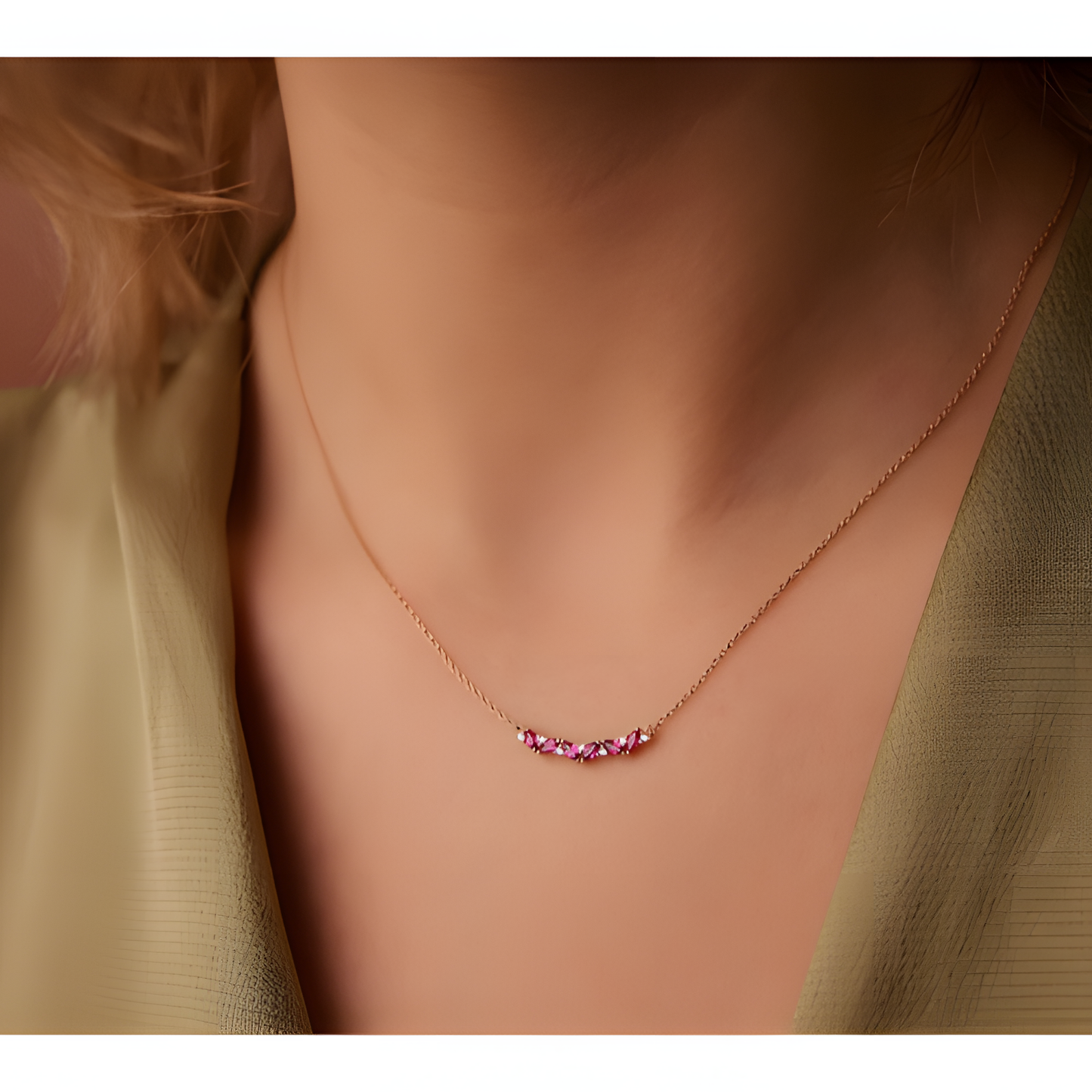 Radiant Ruby Marquise Golden Necklace