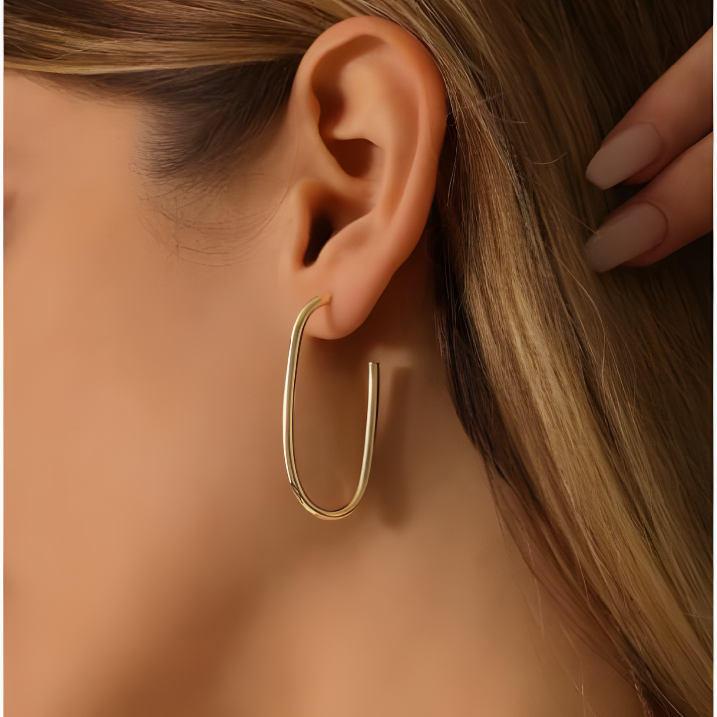 Sleek Crescent Sterling Silver Half-Circle Gold Hoop Earring