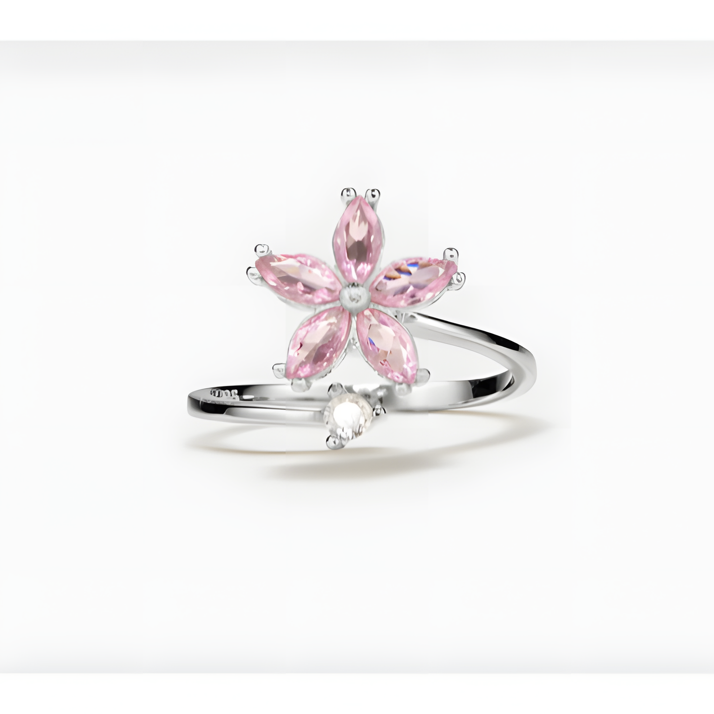 Zircon Ethereal Floral Silver Ring
