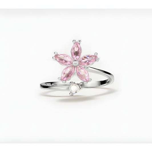 Zircon Ethereal Floral Silver Ring