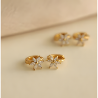 Blooming Zircon Flower Sterling Silver Gold Hoops Earring