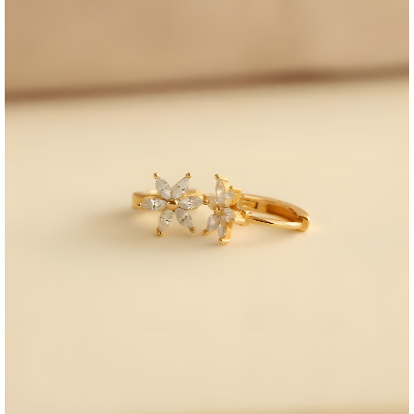 Blooming Zircon Flower Sterling Silver Gold Hoops Earring