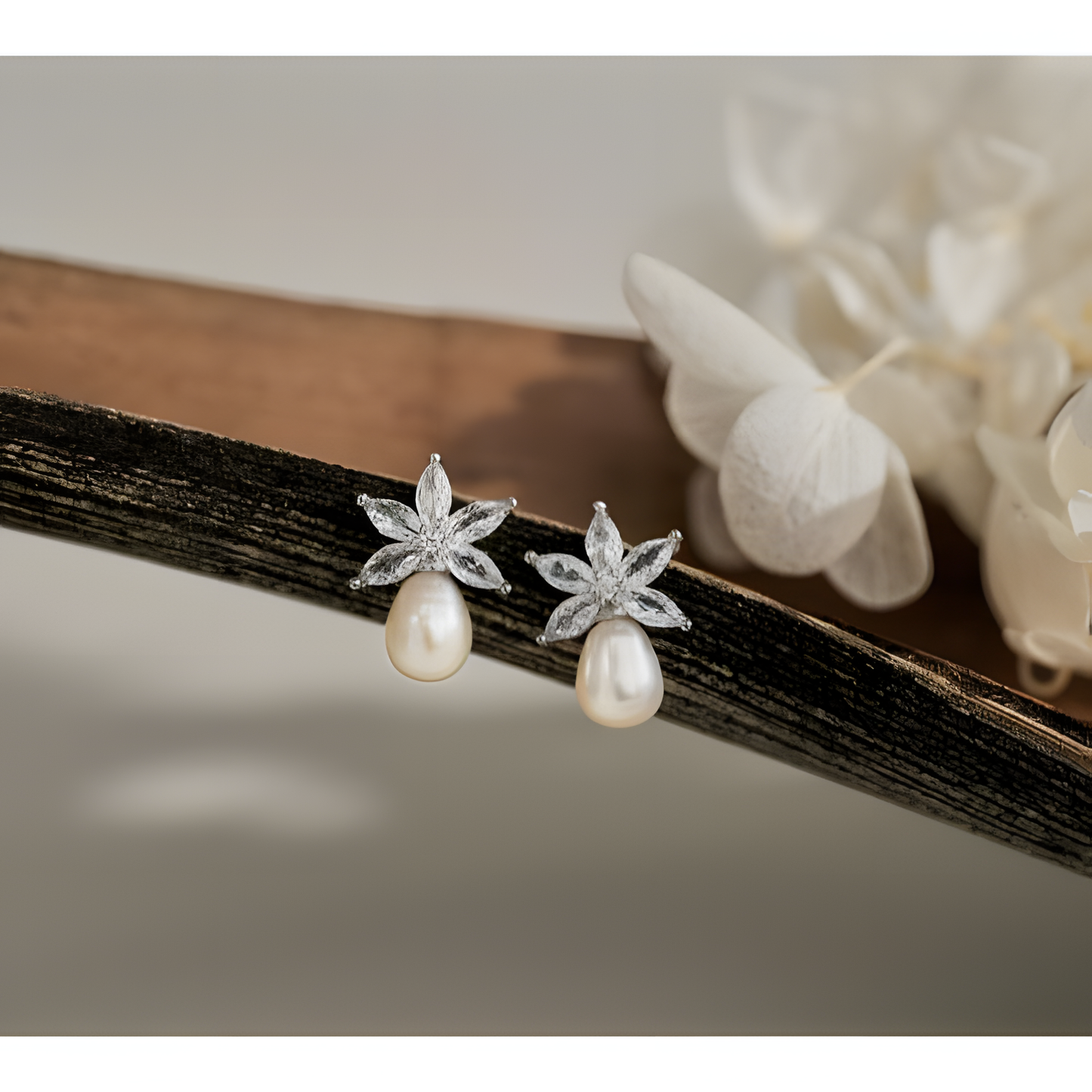 Enchanted Bloom Pearl Flower Silver Earrings