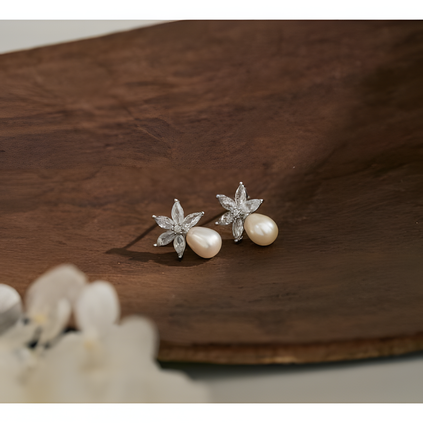 Enchanted Bloom Pearl Flower Silver Earrings