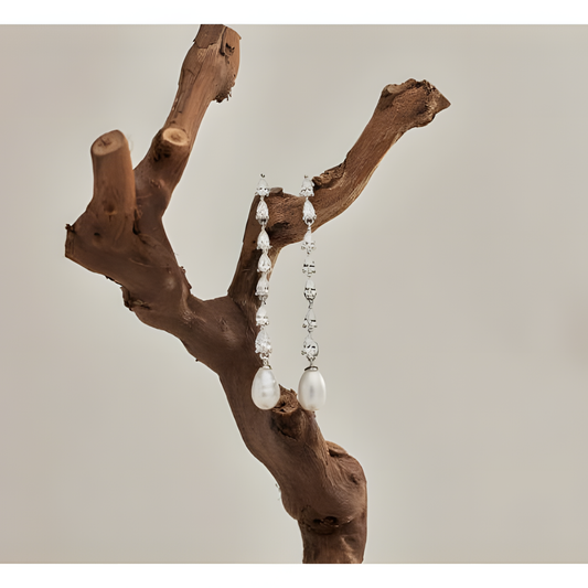 Glowing Opulence Long Zircon Pearl Earrings
