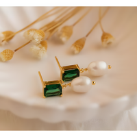 Luxe Allure Emerald & Pearl Studs Earrings