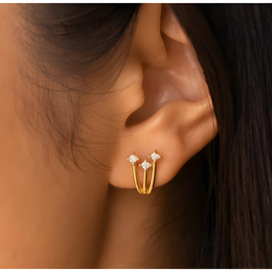 Glorious Shine Triple Zircon Earrings