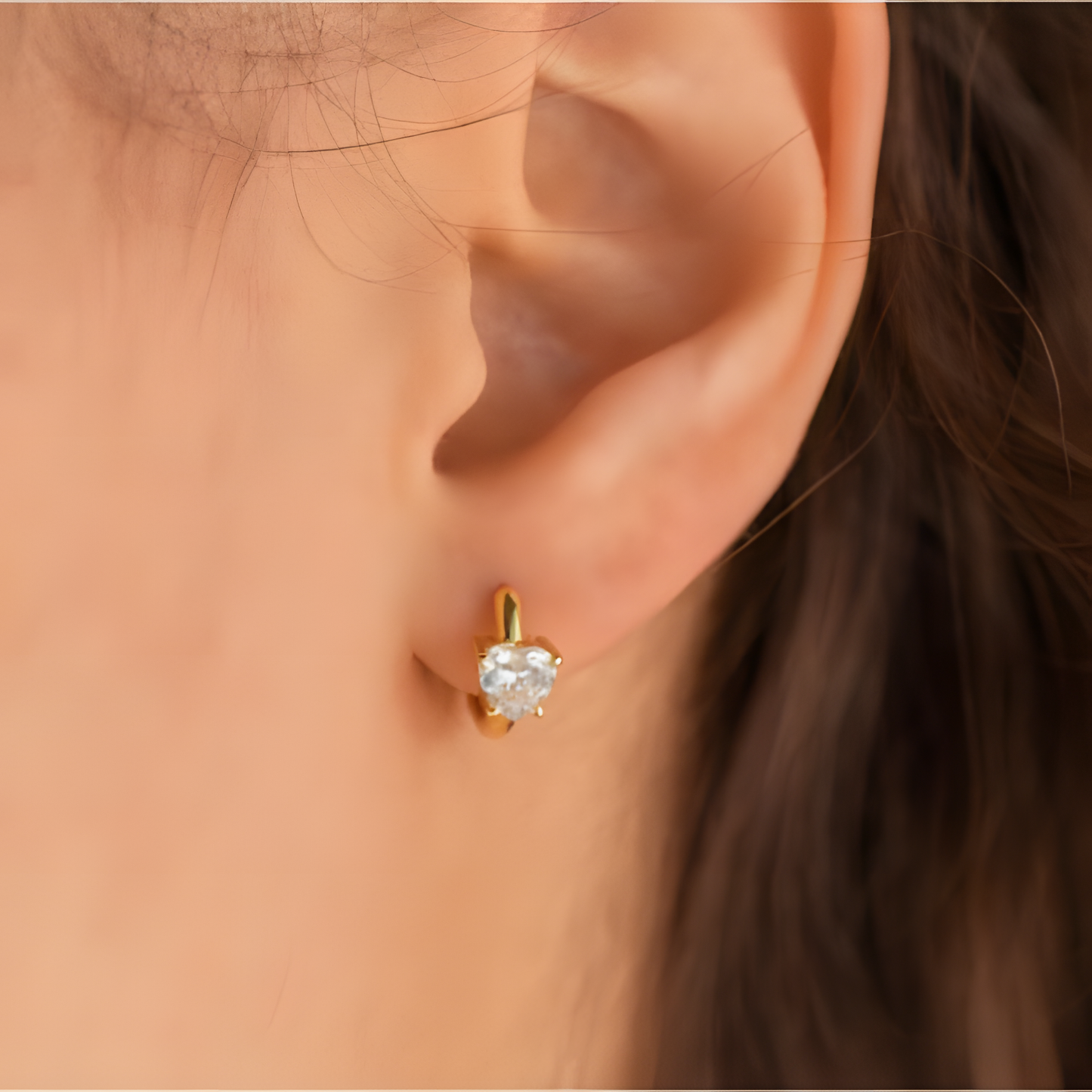 Sparkling Love Heart Zircon Huggies Earring