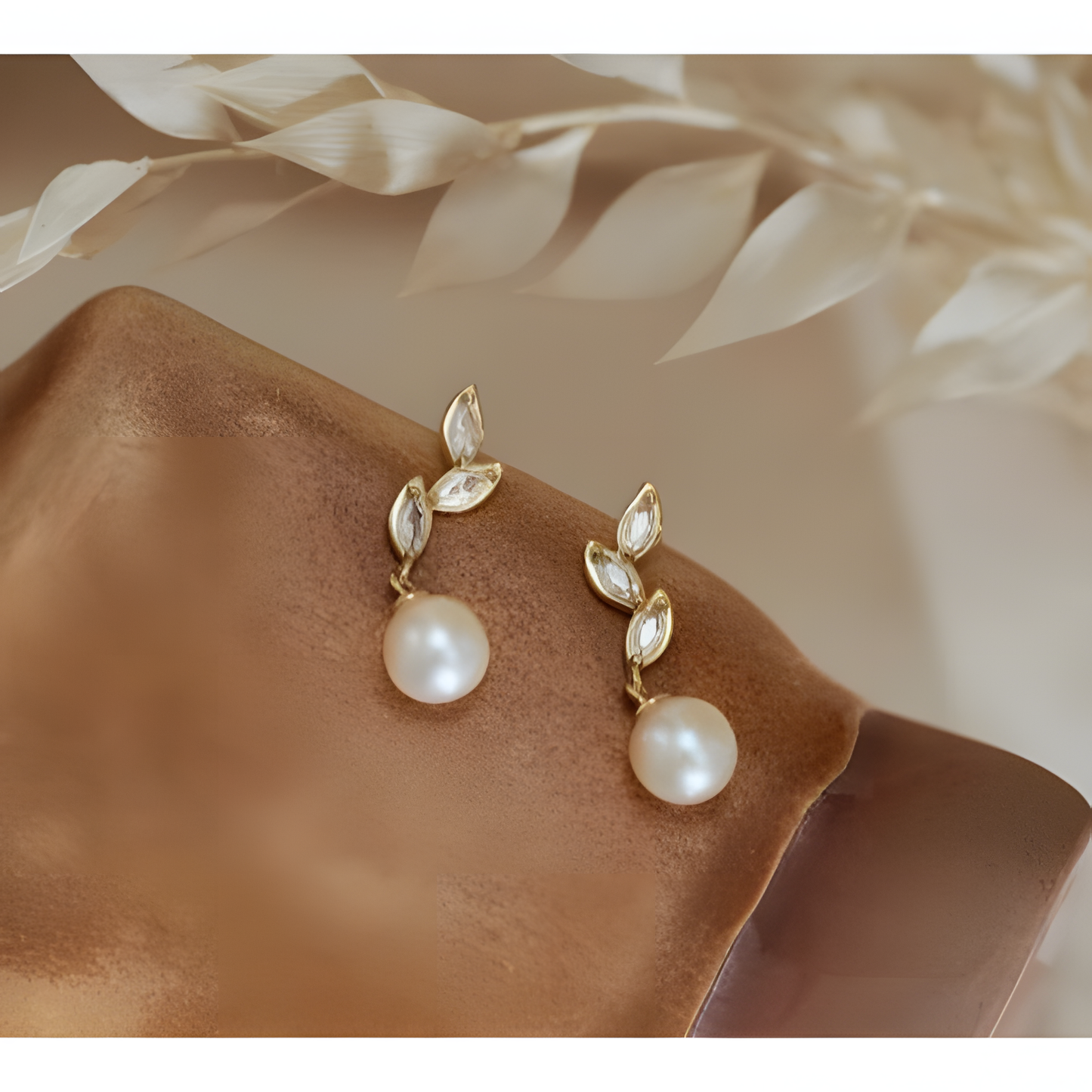 Leafy Flowery Pearl Earrings