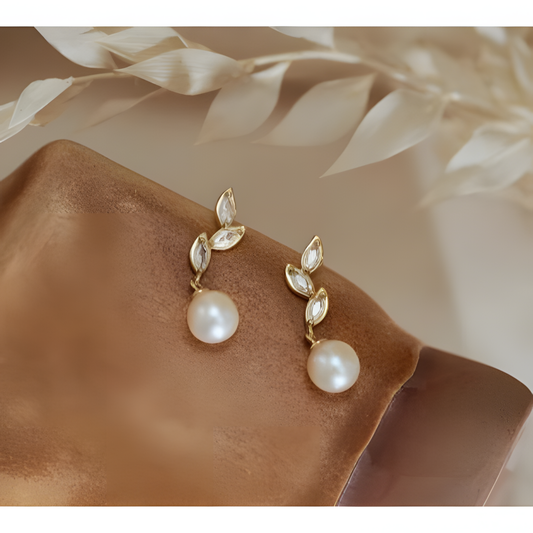 Leafy Flowery Pearl Earrings