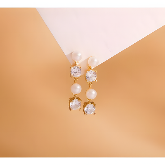 Radiant Pearl & Zircon Dangle Earrings