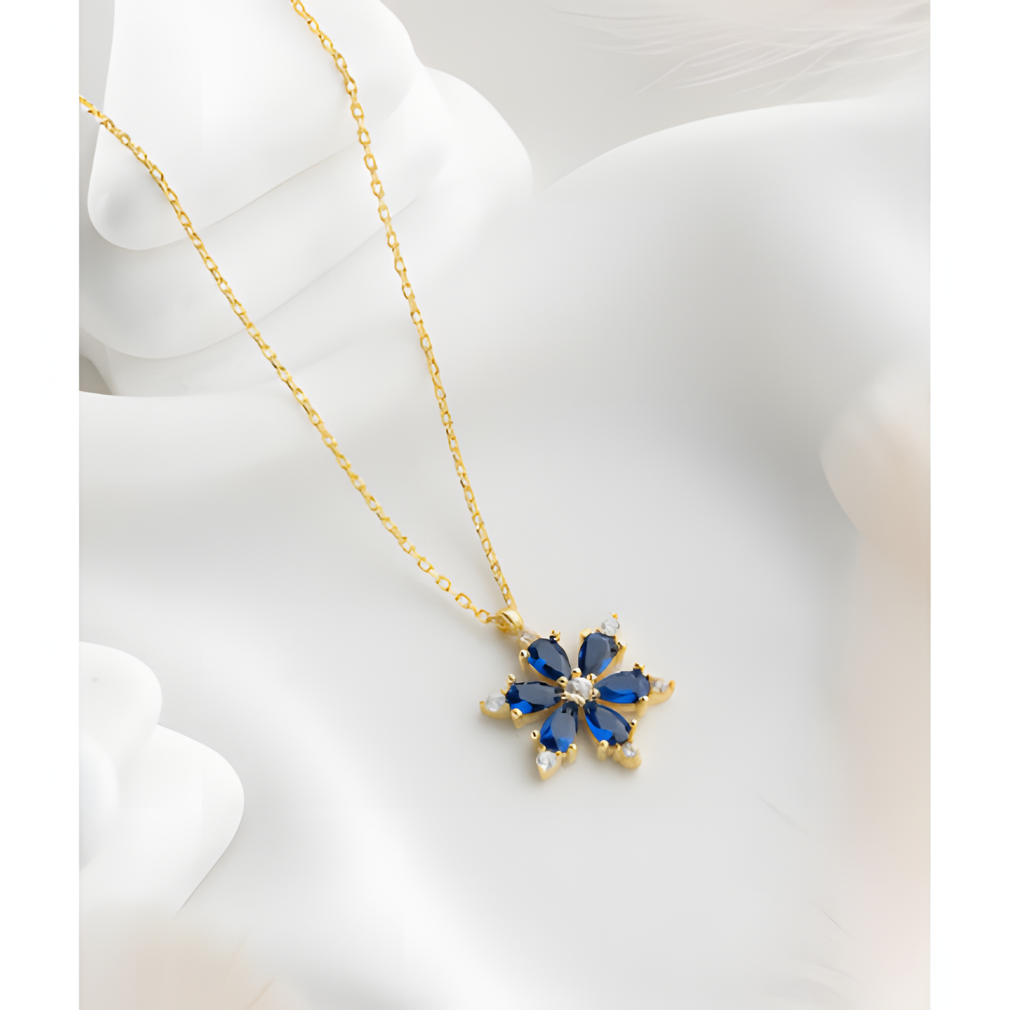 Oceanic Blue Tranquility Flower Golden Necklace