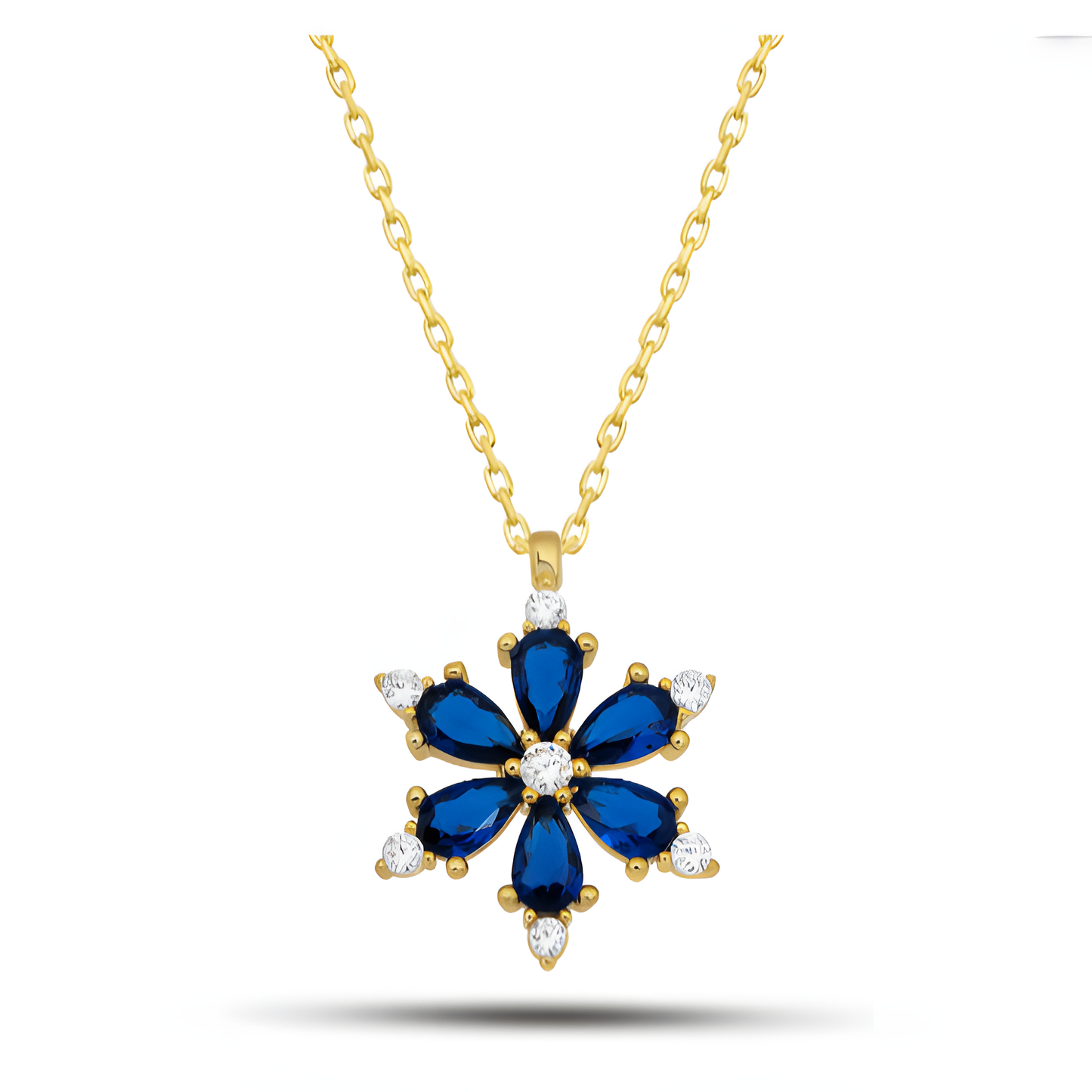 Oceanic Blue Tranquility Flower Golden Necklace