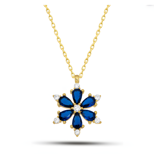 Oceanic Blue Tranquility Flower Golden Necklace