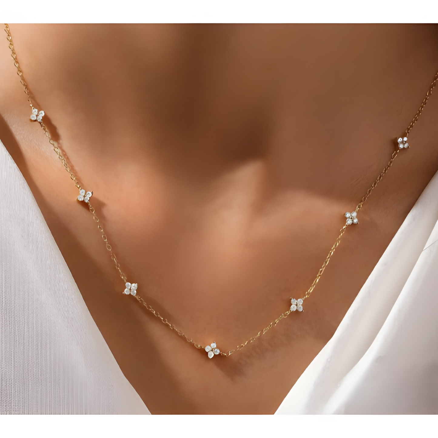 Moonlit Flower Blooming Elegance Silver Necklace