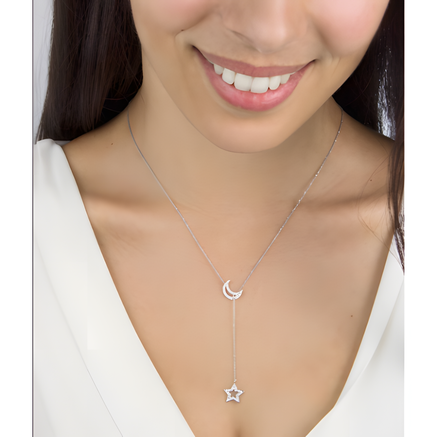 Moon Star Celestial Cosmic Beauty Silver Necklace