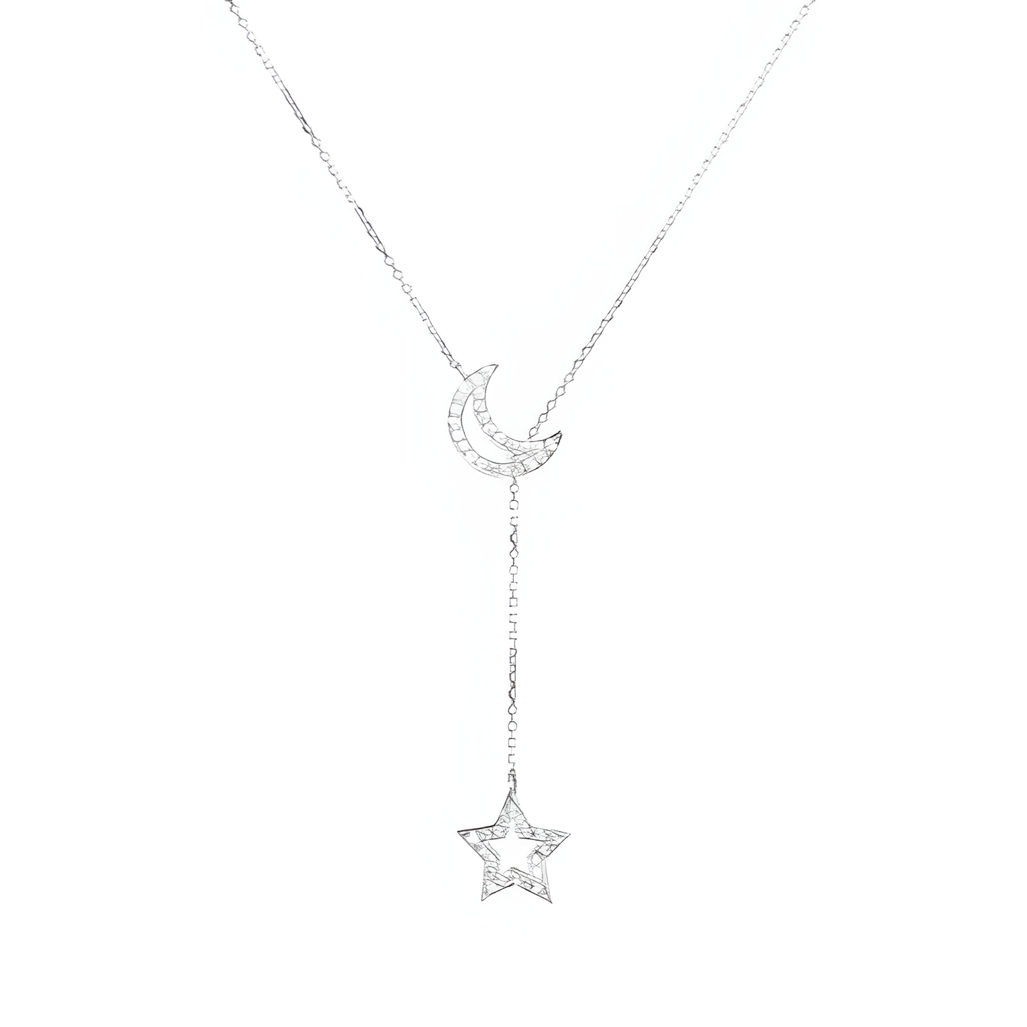 Moon Star Celestial Cosmic Beauty Silver Necklace