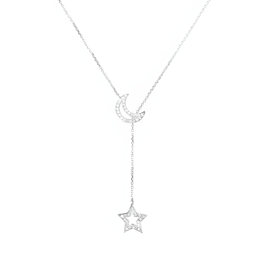 Moon Star Celestial Cosmic Beauty Silver Necklace