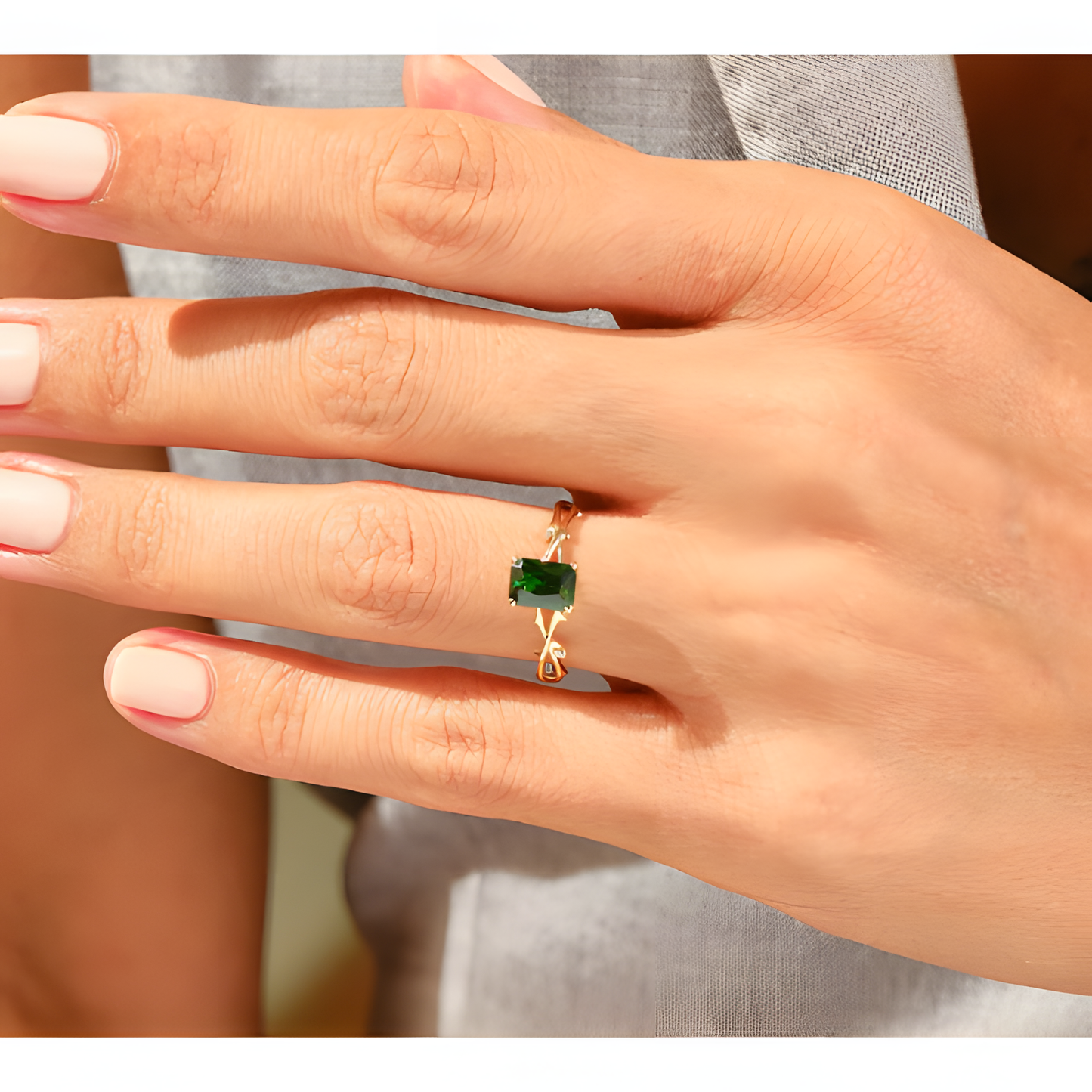 Emerald Enchanted Forest Golden Ring
