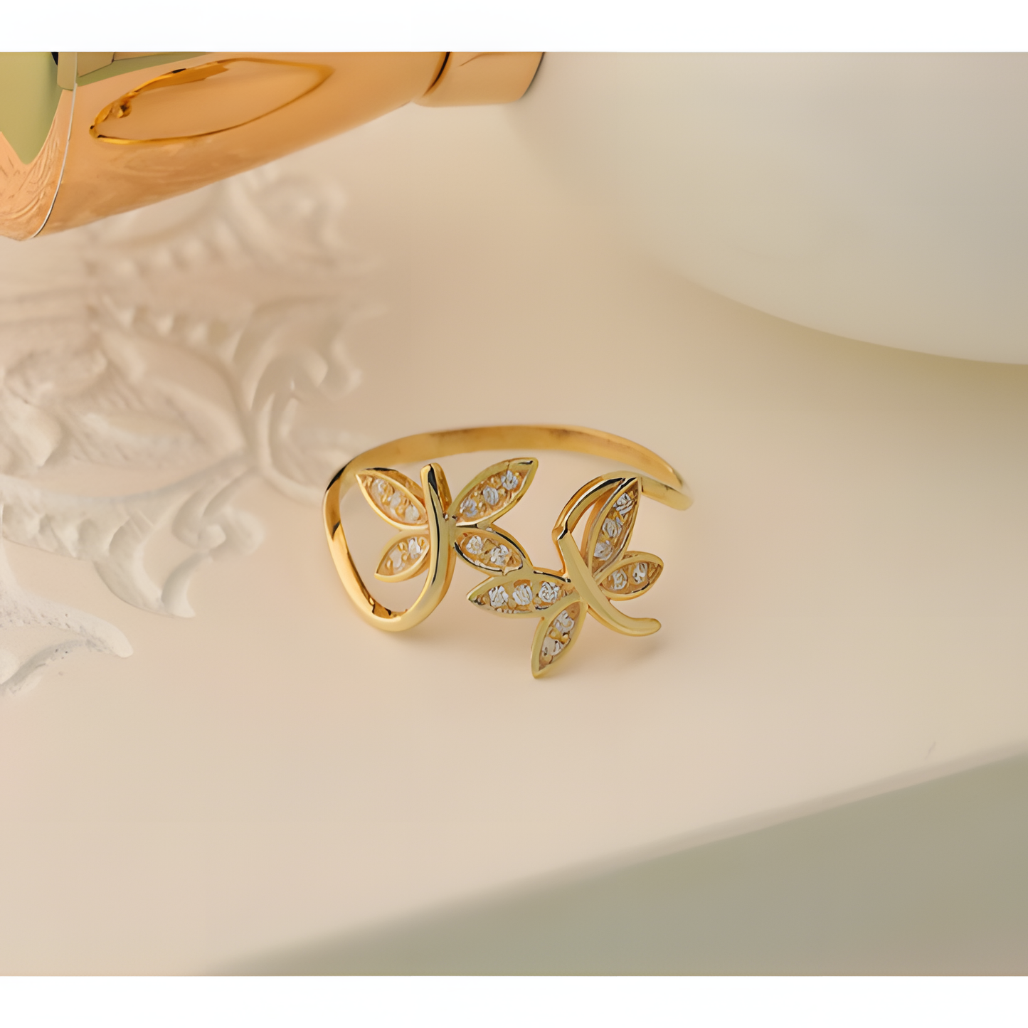 Zircon Dragonfly Wings of Change Golden Ring