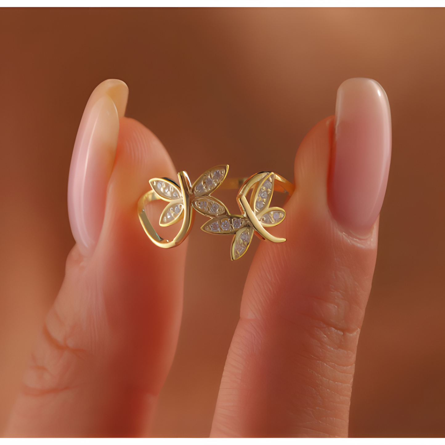 Zircon Dragonfly Wings of Change Golden Ring