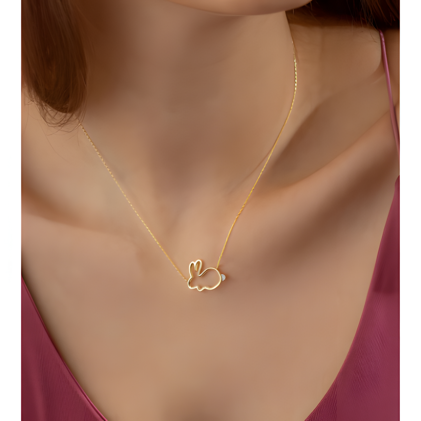 Charming Playful Rabbit Golden Necklace