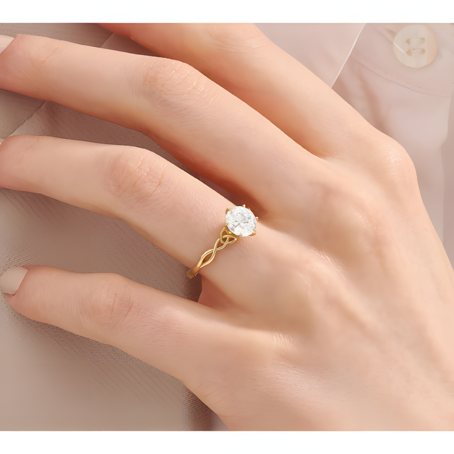 Zircon Celtic Knot Golden Ring