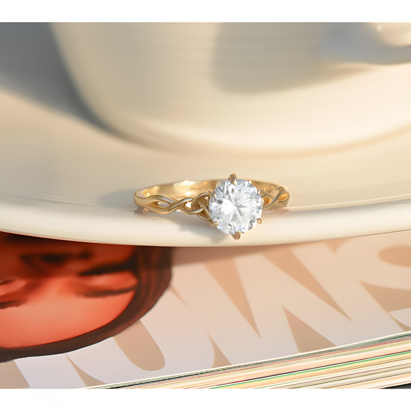 Zircon Celtic Knot Golden Ring