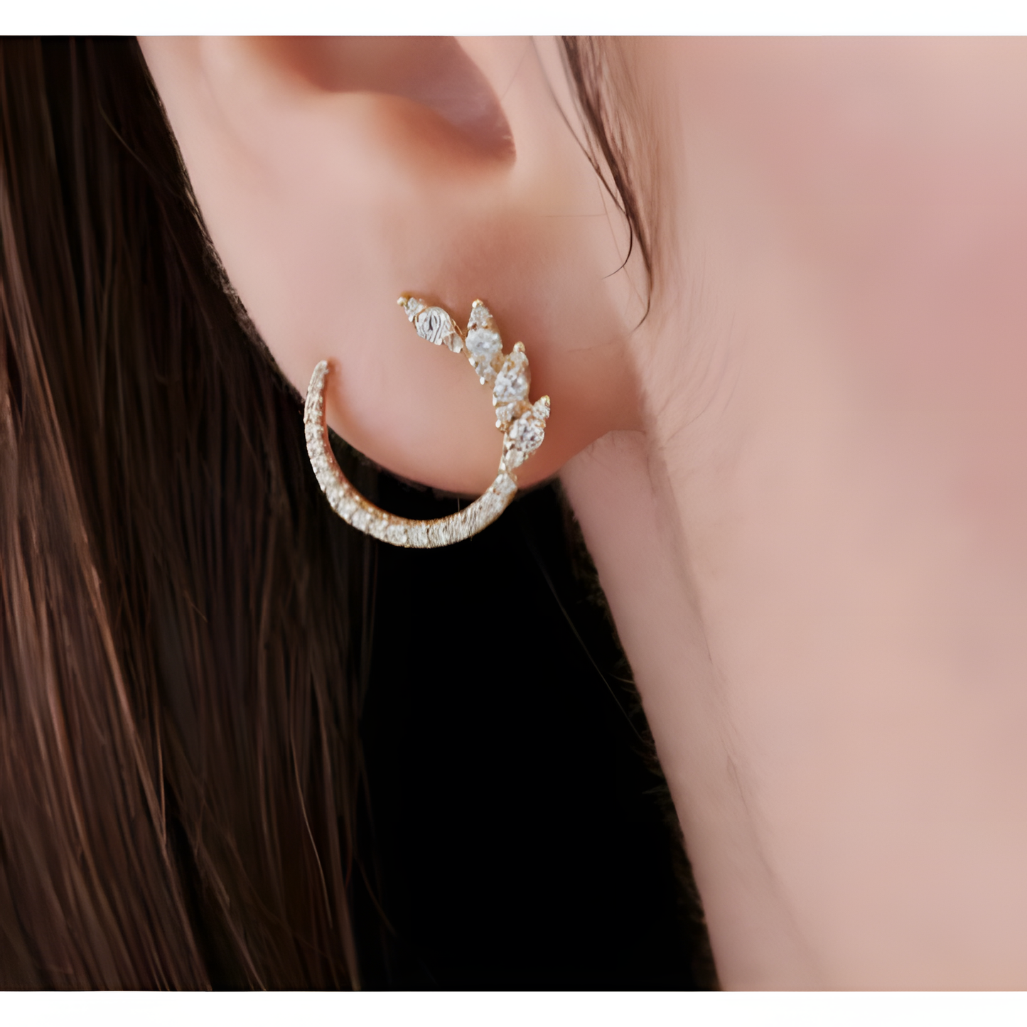 Dazzling Leaf Embrace Sterling Silver Semi-Circle Gold Earrings