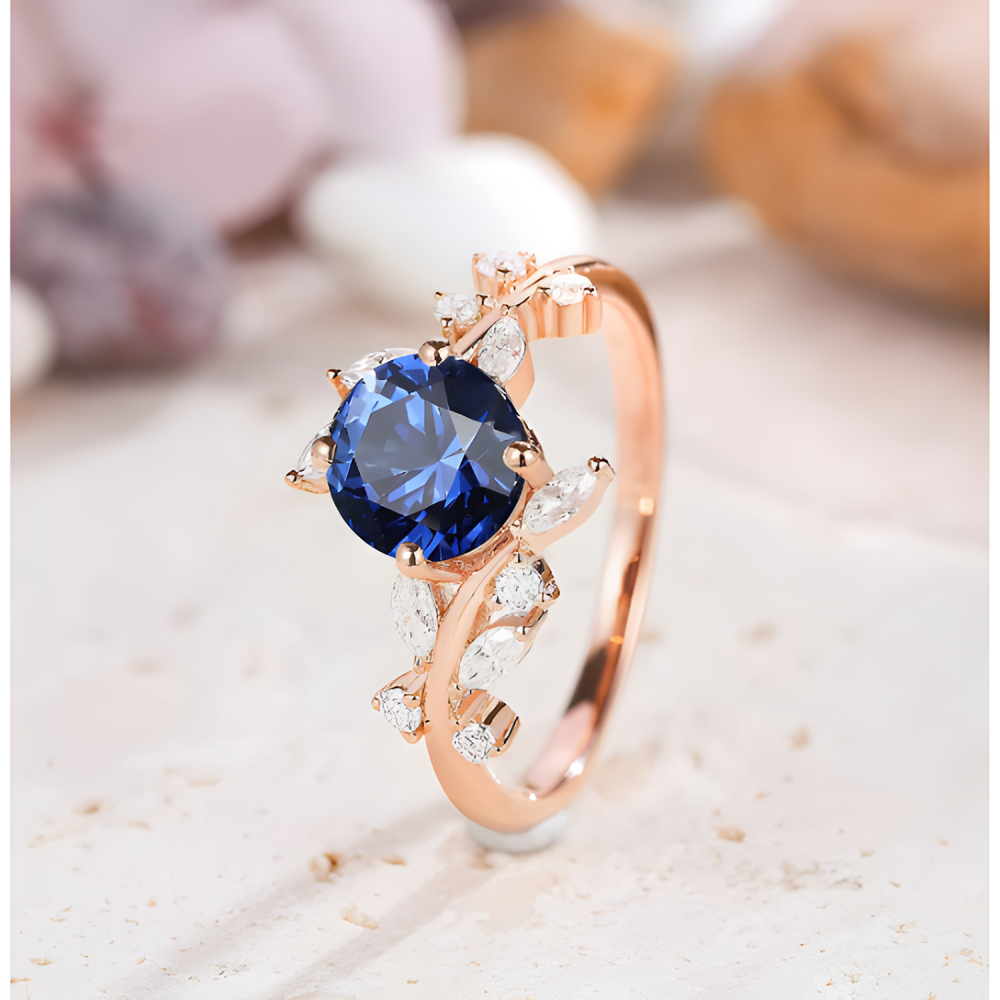 Enchanted Forest Blue Zircon Leaf Ring