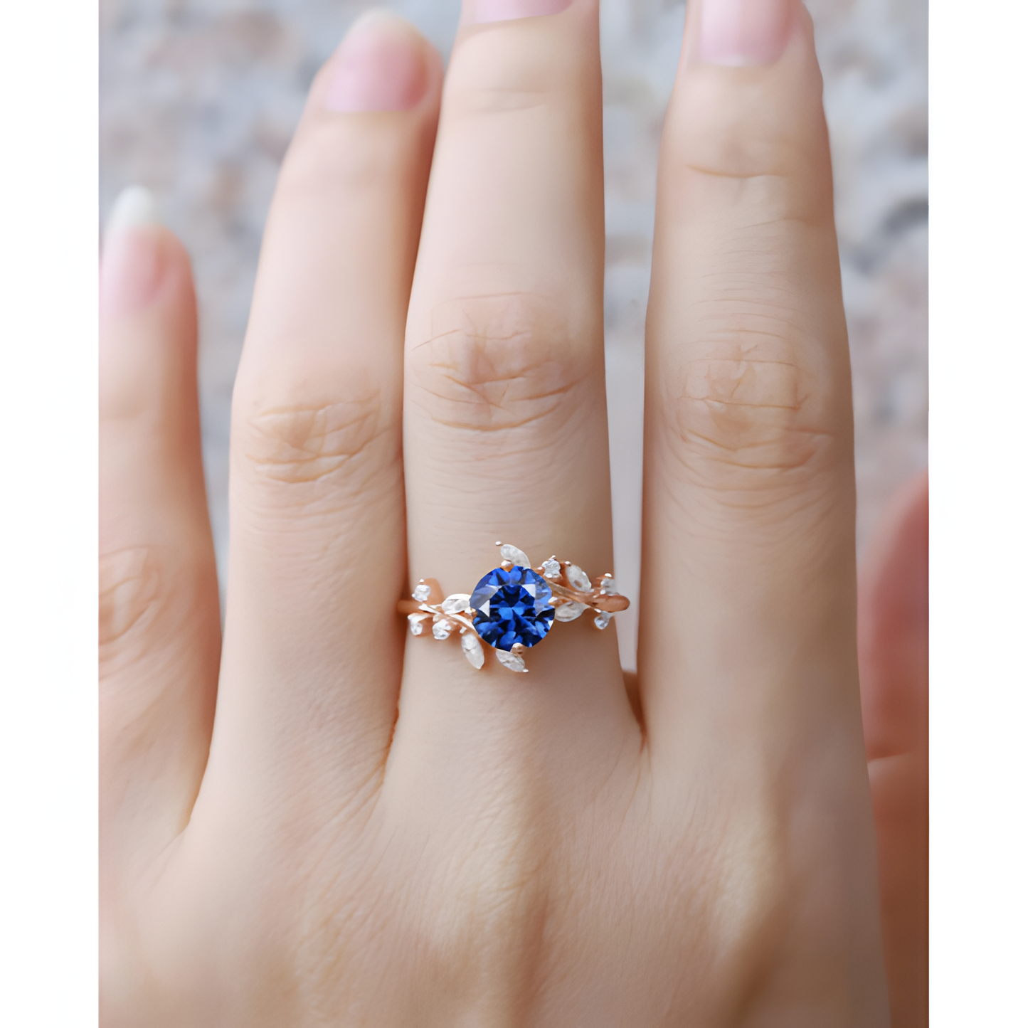 Enchanted Forest Blue Zircon Leaf Ring